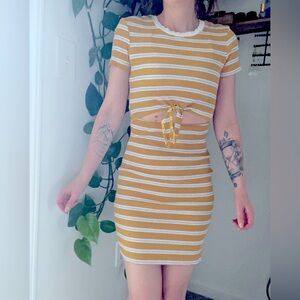 Striped Mustard Yellow Tie-Front dress